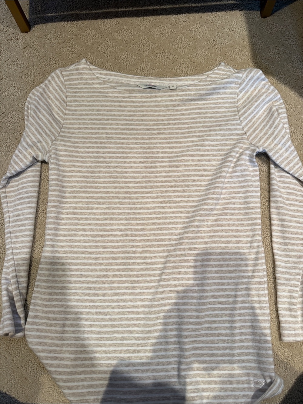 Vineyard Vines Beige & White Striped Long-Sleeve Boatneck Top